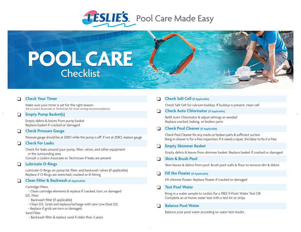 Printable Pool Maintenance Checklist Printable World Holiday