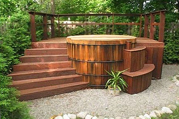 classic wood hot tub step and wrap around