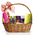 hot tub supplies in a gift basket