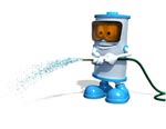 unicel-guy-spraying-hose on spa filter