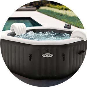 intex black inflatable hot tub with headrests