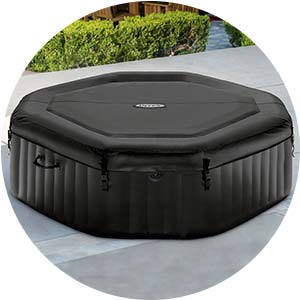 black intex inflatable hot tub with locking cover