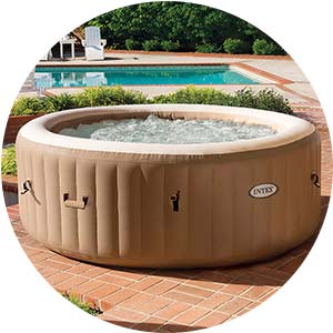 tan inflatable hot tub by Intex