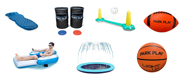 Pool floats, pool games, splash pad, pool sports