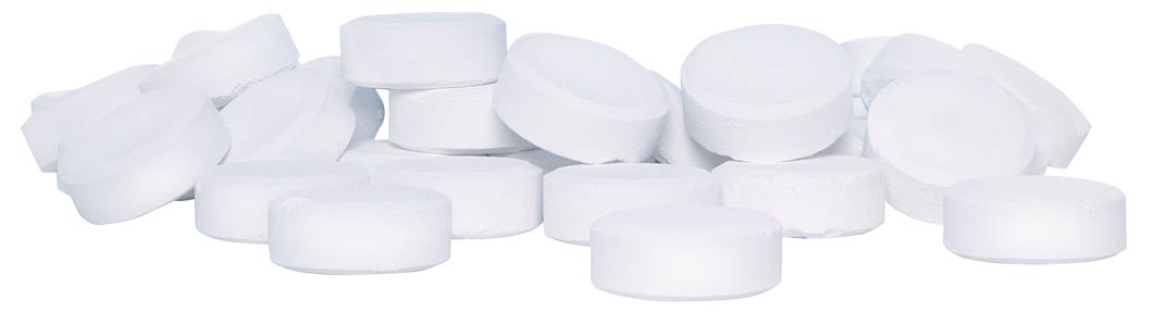 pile of 3" stabilized chlorine tablets