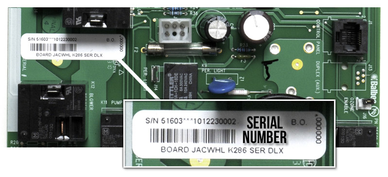serial number on a circuit board for hot tub
